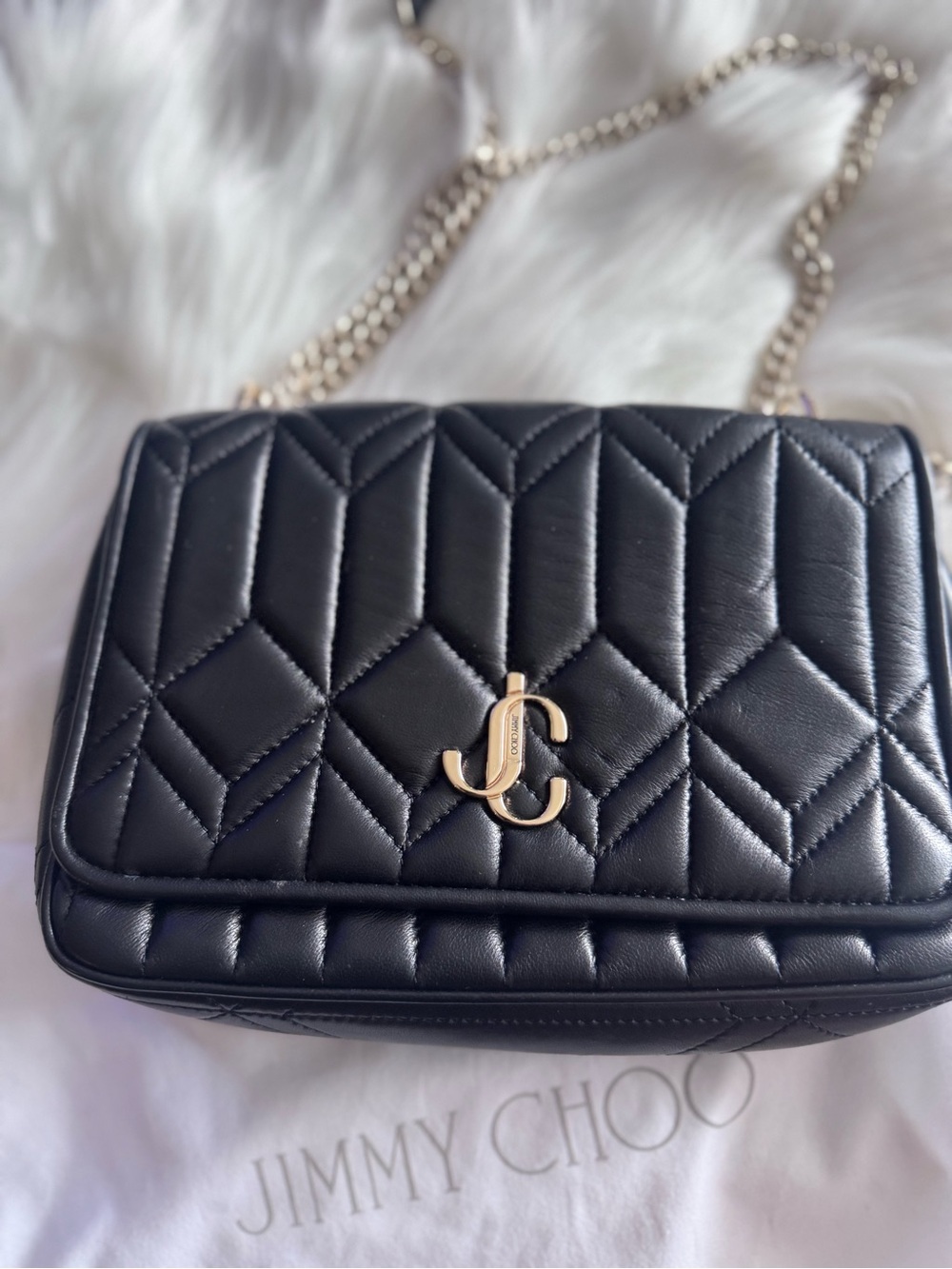 Jimmy Choo Black Quilted Leather Crossbody with Gold JC Logo